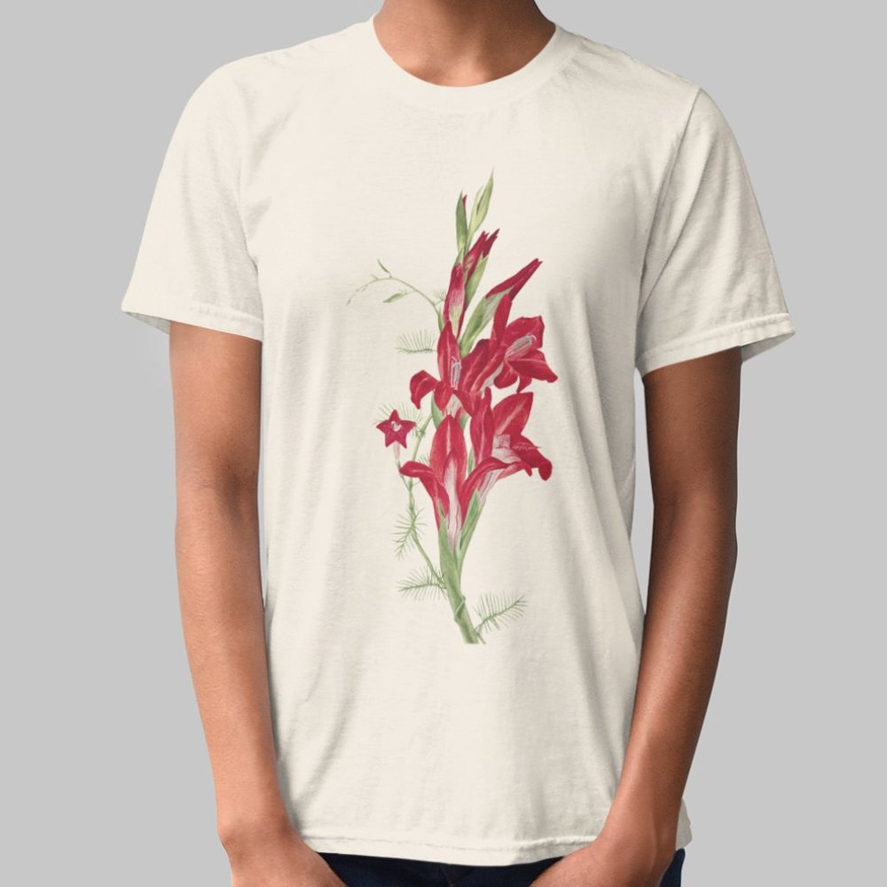 Canna Lily Cypress Vine Floral Print Short Sleeve Graphic Tee T-shirt S M L XL